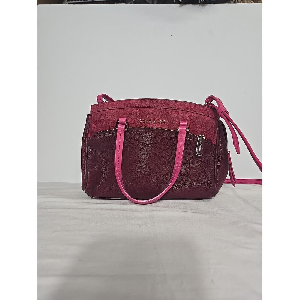 Cole Haan LINLEY Magenta Suede Leather Small Satchel Bag Purse Pink Gold Hardwar
